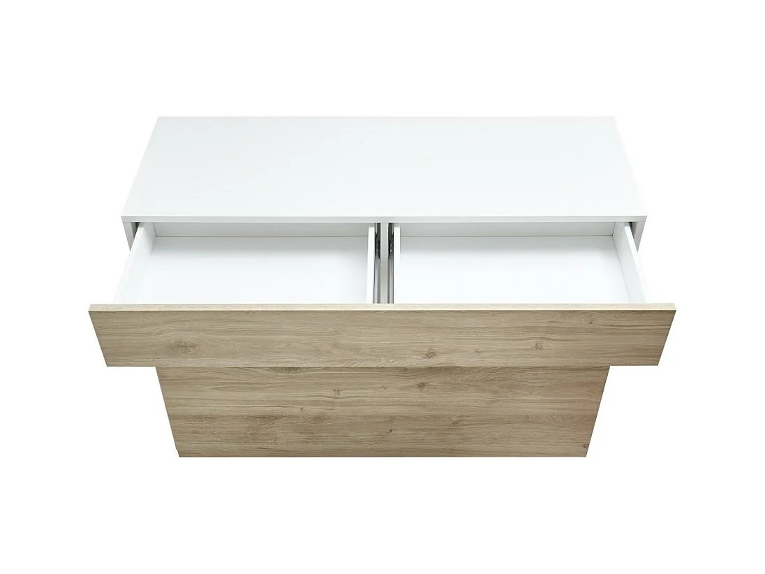 Buffet 1 tiroir et 1 porte abattante, collection SULTANO, coloris blanc et chêne clair, idéal pour votre salon