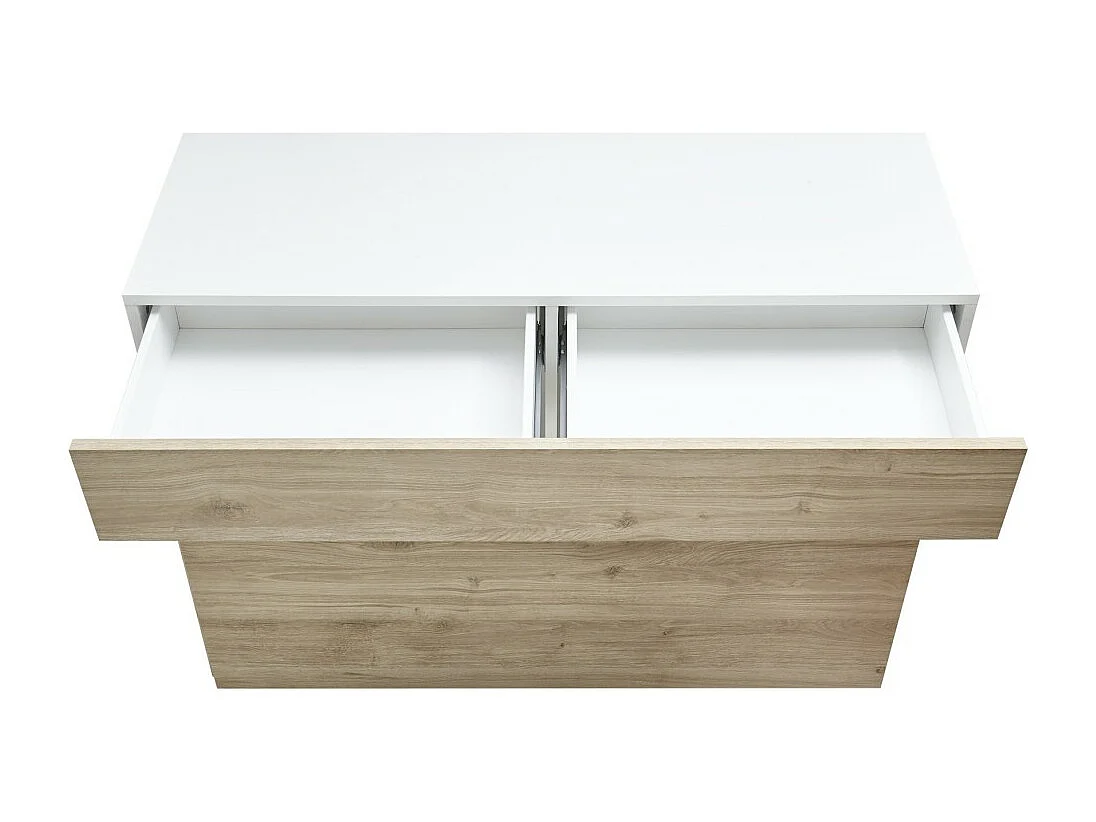 Buffet 1 tiroir et 1 porte abattante, collection SULTANO, coloris blanc et chêne clair, idéal pour votre salon