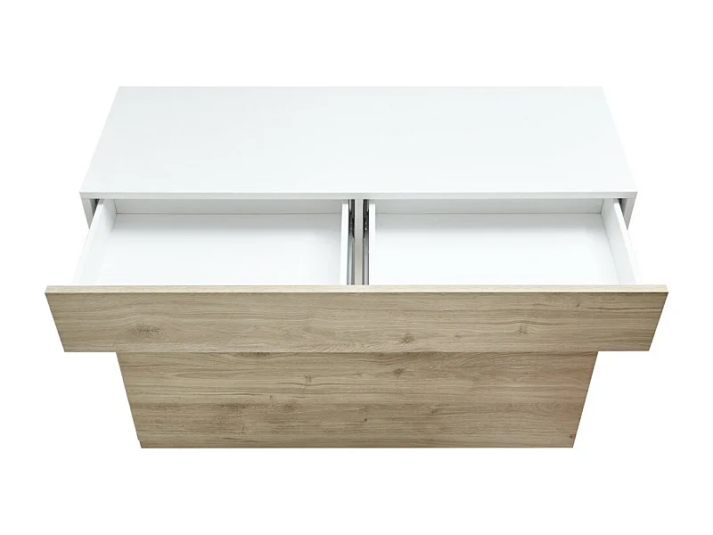 Buffet 1 tiroir et 1 porte abattante, collection SULTANO, coloris blanc et chêne clair, idéal pour votre salon