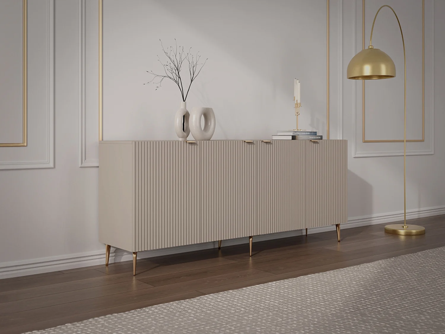 Sideboard mit 4 Türen - MDF & Stahl - Beige & Goldfarben - YESINIA