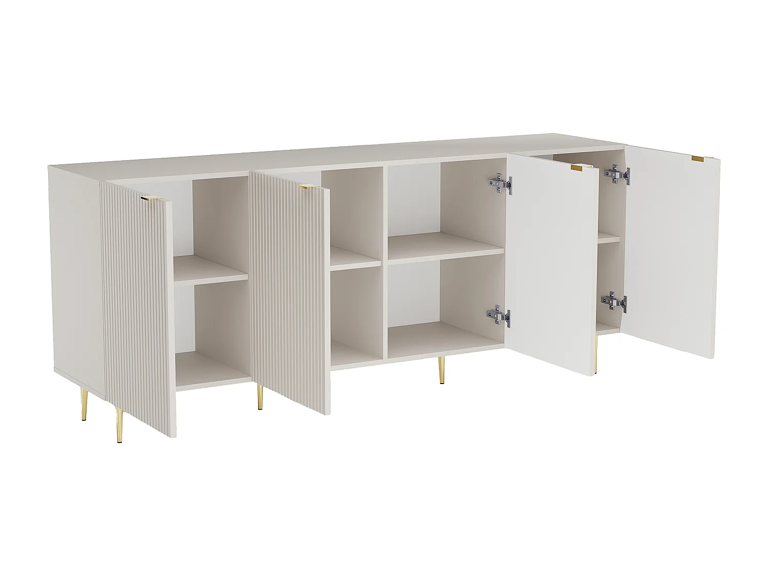 Buffetkast met 4 deurtjes van mdf en staal - Beige en goudkleurig - YESINIA