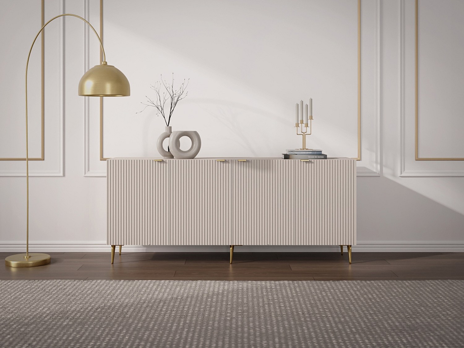 Sideboard mit 4 Türen - MDF & Stahl - Beige & Goldfarben - YESINIA günstig online kaufen