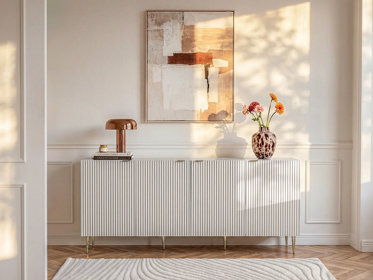 Sideboard mit 4 Türen - MDF & Stahl - Beige & Goldfarben - YESINIA