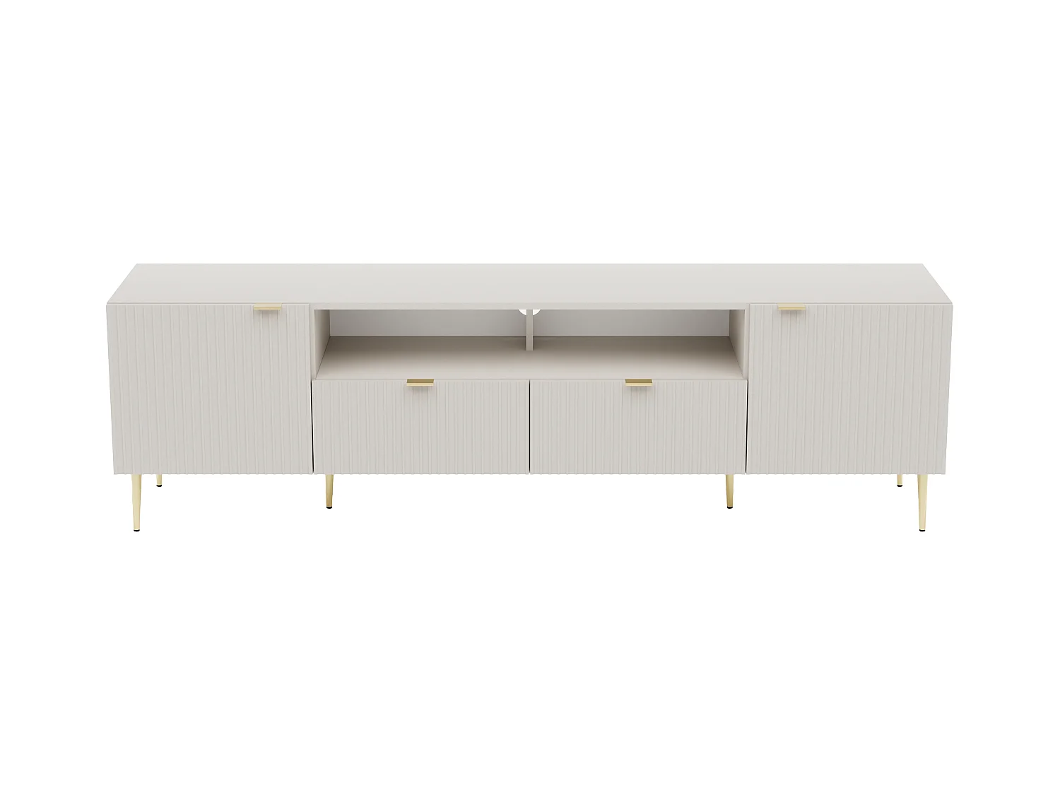 Mueble de TV con 2 puertas, 2 cajones y 2 nichos en MDF y acero - Beige y Dorado - YESINIA