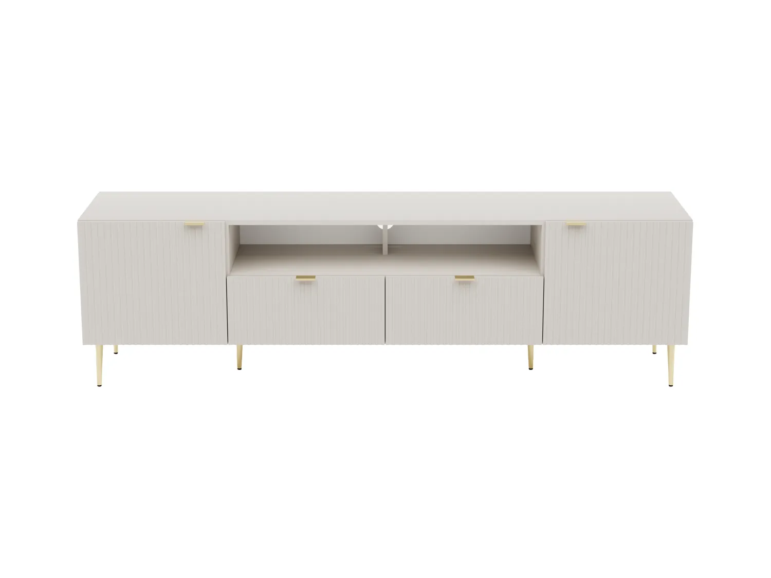 Mueble de TV con 2 puertas, 2 cajones y 2 nichos en MDF y acero - Beige y Dorado - YESINIA