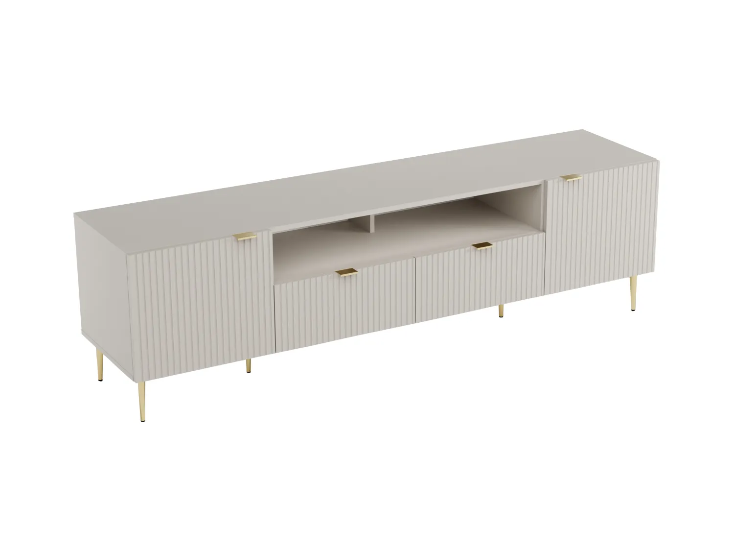 Mueble de TV con 2 puertas, 2 cajones y 2 nichos en MDF y acero - Beige y Dorado - YESINIA