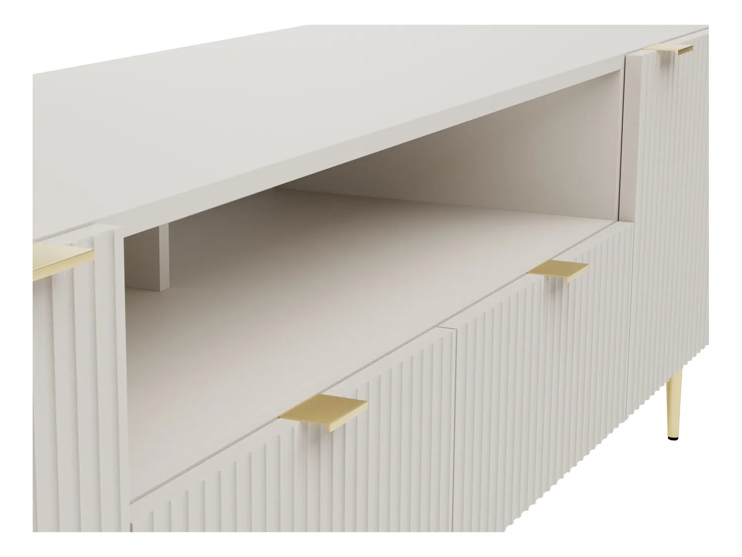 Mueble de TV con 2 puertas, 2 cajones y 2 nichos en MDF y acero - Beige y Dorado - YESINIA