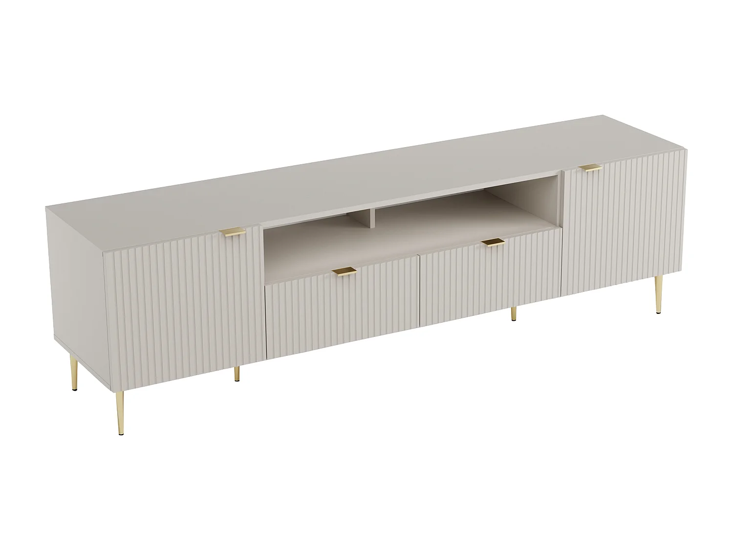 Mobile TV con 2 ante, 2 cassetti e 2 nicchie in MDF e Acciaio Beige e Dorato - YESINIA