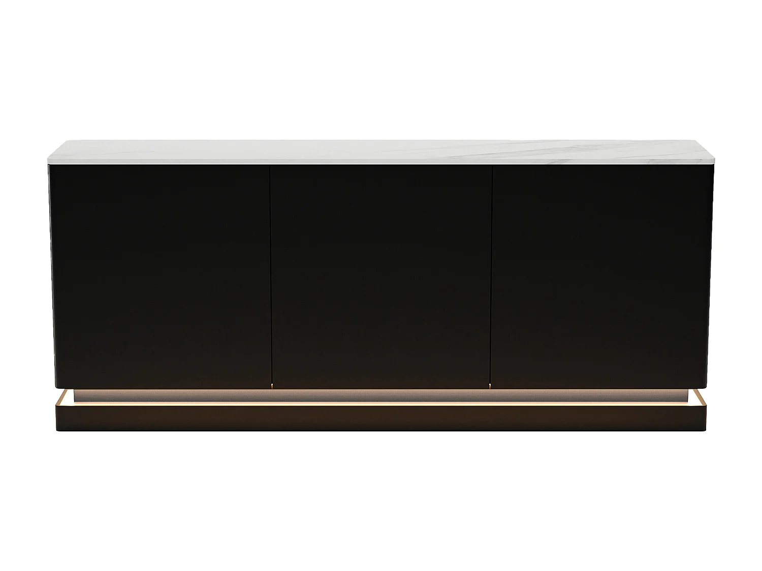 Komoda 3-drzwiowa z oświetleniem LED z MDF - Czarny i efekt białego marmuru - DEVIKA Pascala Morabito