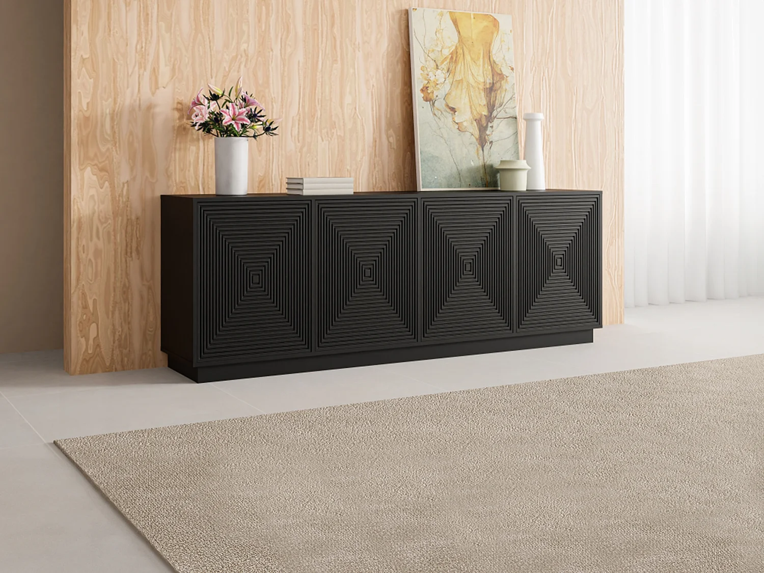 Sideboard mit 4 Türen - MDF - Schwarz - MEZULIA