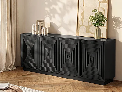 Buffet avec 4 portes en MDF - Noir - MEZULIA