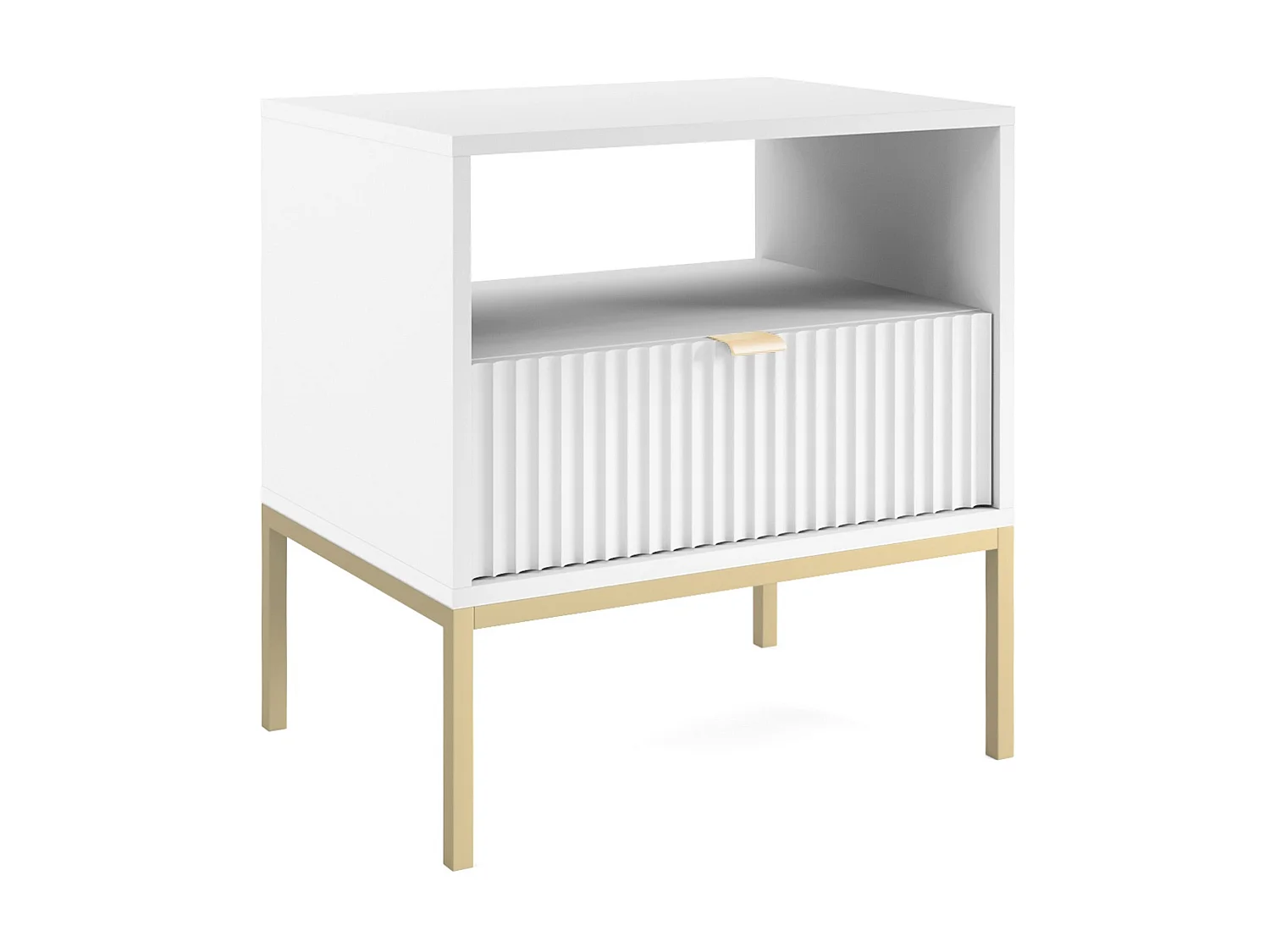 Table de chevet 1 tiroir et 1 niche - Blanc et doré - LIOUBA II de Pascal Morabito