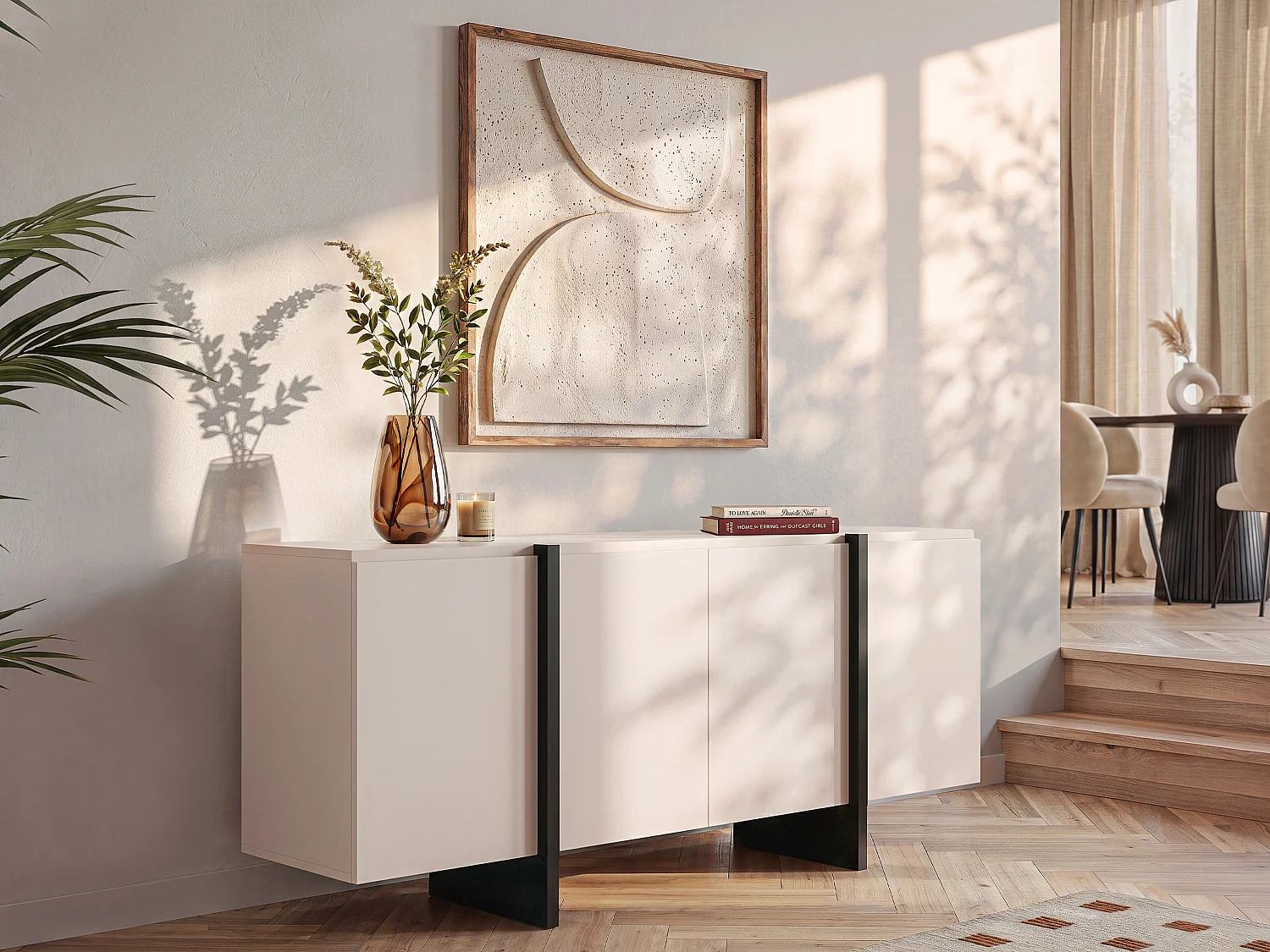 Buffet avec 4 portes en MDF - Beige et Noir - LUVONIA