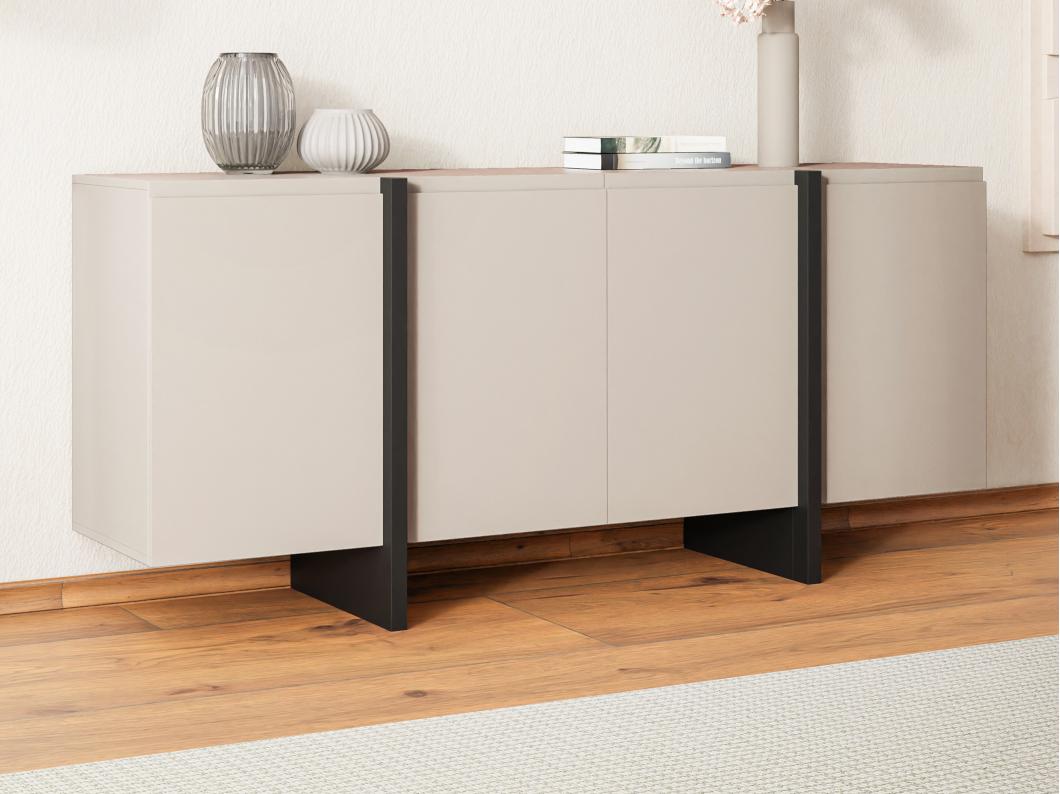 Buffet avec 4 portes en MDF - Beige et Noir - LUVONIA
