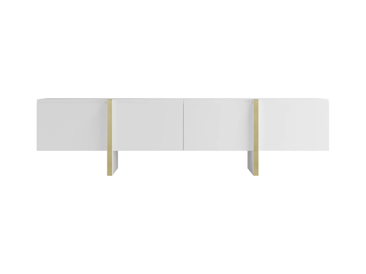 Meuble TV avec 4 portes en MDF - Blanc et Doré - LUVONIA