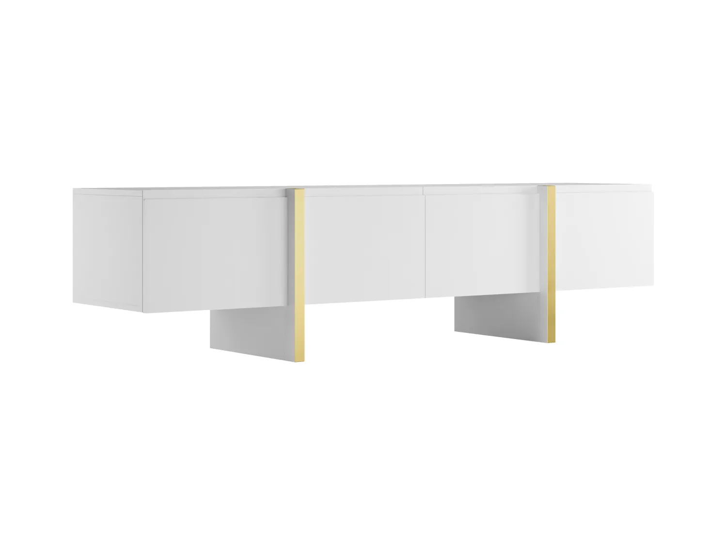 Meuble TV avec 4 portes en MDF - Blanc et Doré - LUVONIA