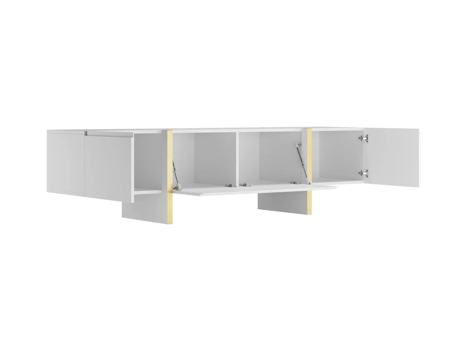 Meuble TV avec 4 portes en MDF - Blanc et Doré - LUVONIA