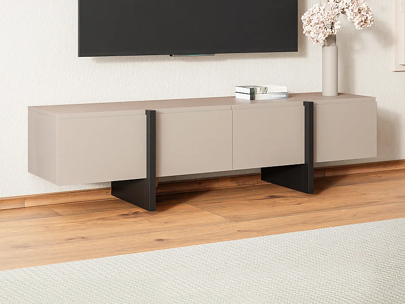 TV-Möbel mit 4 Türen - MDF - Beige & Schwarz - LUVONIA