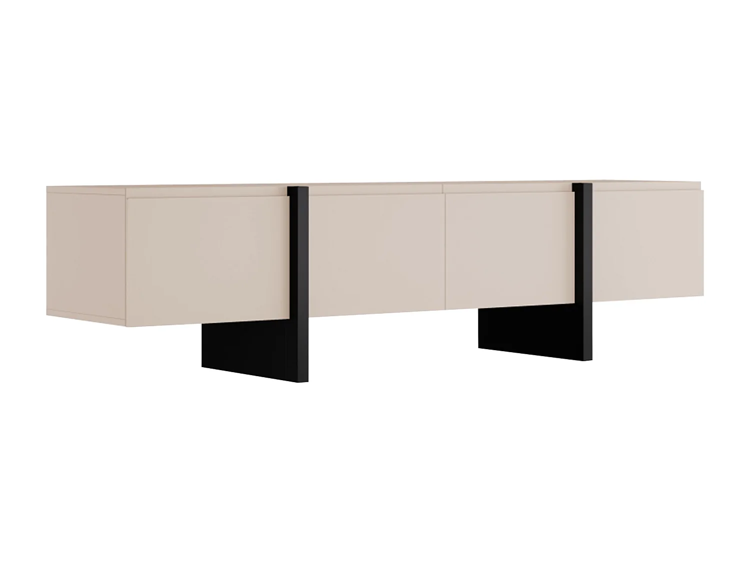 Meuble TV avec 4 portes en MDF - Beige et Noir - LUVONIA