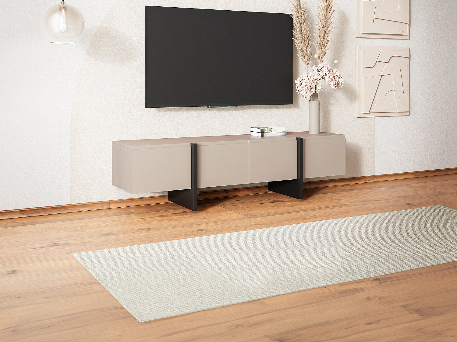 Vente-unique Tv-Möbel Mit 4 Türen - Mdf - Beige & Schwarz - Luvonia