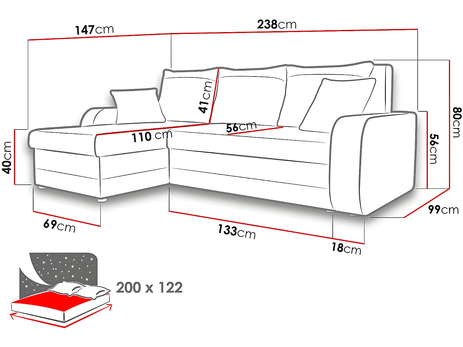 Sofá cama esquinero de pana "Vinci" 3 plazas - Beige