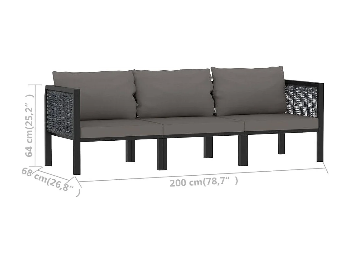 Sofá de 3 lugares com almofadas em resina tecida antracite 02_0013297