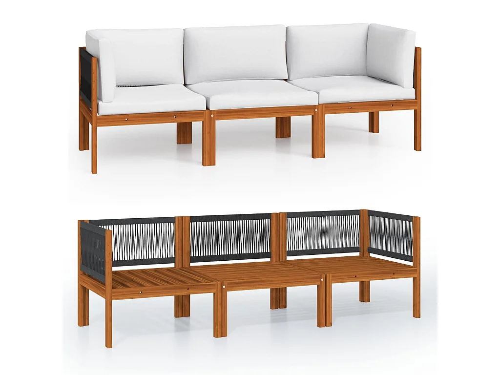 Sofá de jardim de 3 lugares para móveis de exterior com almofada em madeira de acácia maciça 02_0013247
