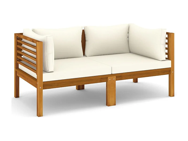 Sofá de jardín 2 plazas mueble exterior y cojín color crema madera maciza de acacia 02_0013221