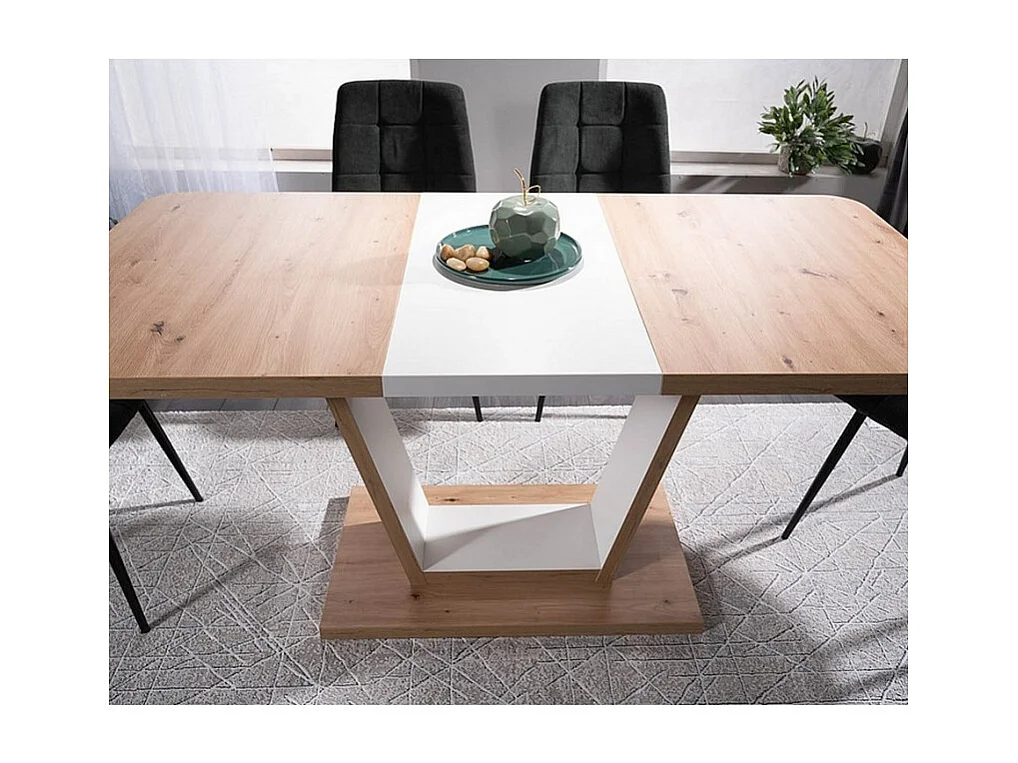 Table à manger extensible 120-160 cm aspect chêne et blanc mat Lewis