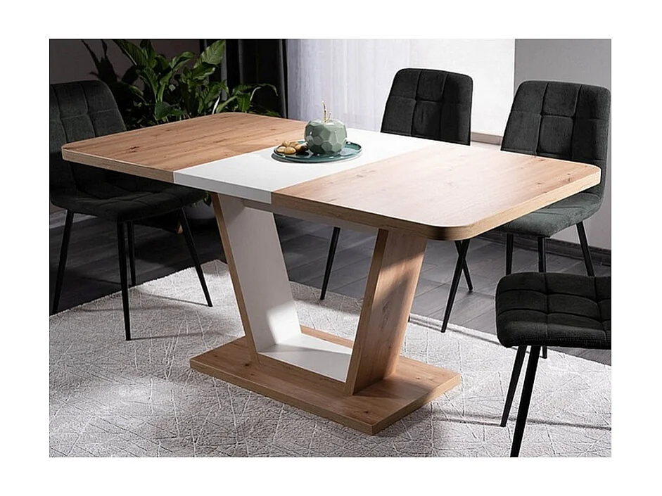 Table à manger extensible 120-160 cm aspect chêne et blanc mat Lewis