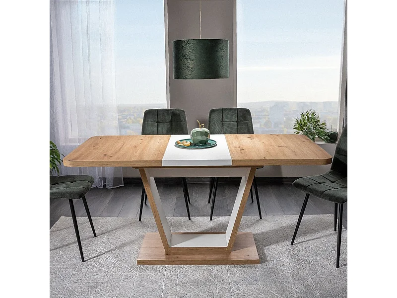 Table à manger extensible 120-160 cm aspect chêne et blanc mat Lewis