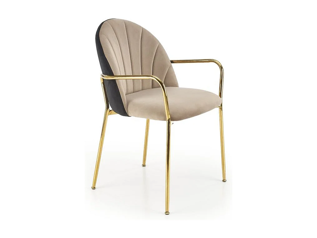 Silla de diseño bicolor con estructura de metal dorado Shell