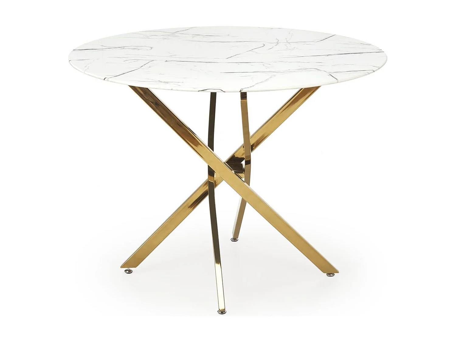 Table 100cm avec plateau aspect marbre blanc et pied doré Mezzo