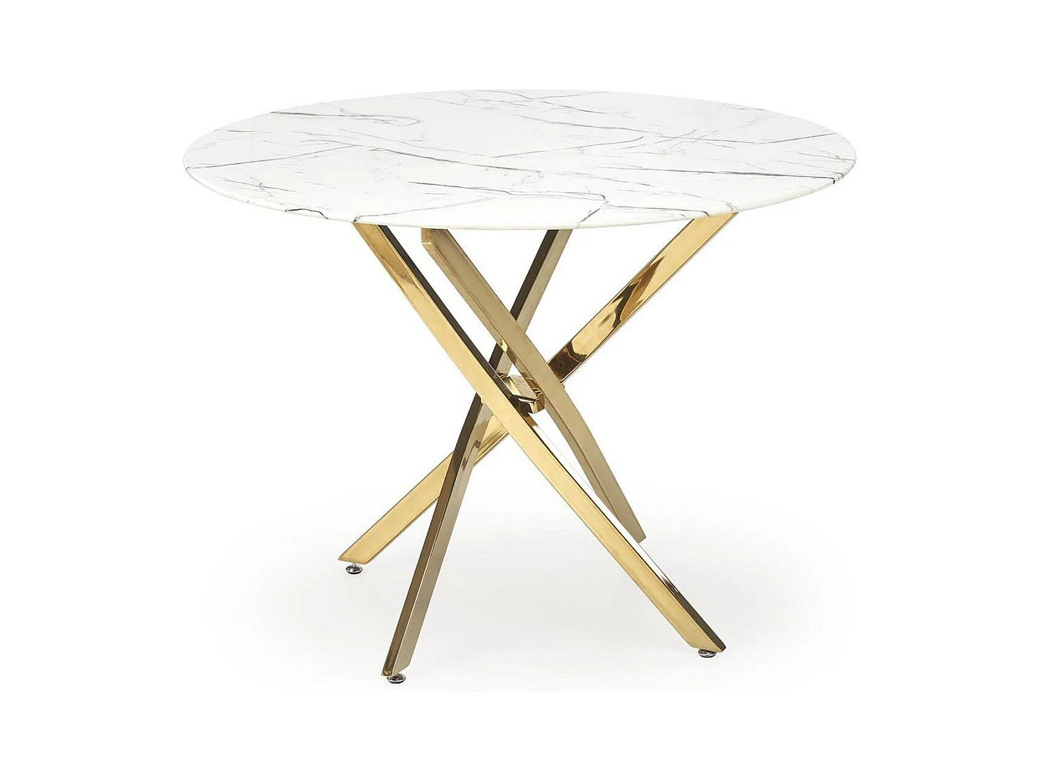 Table 100cm avec plateau aspect marbre blanc et pied doré Mezzo