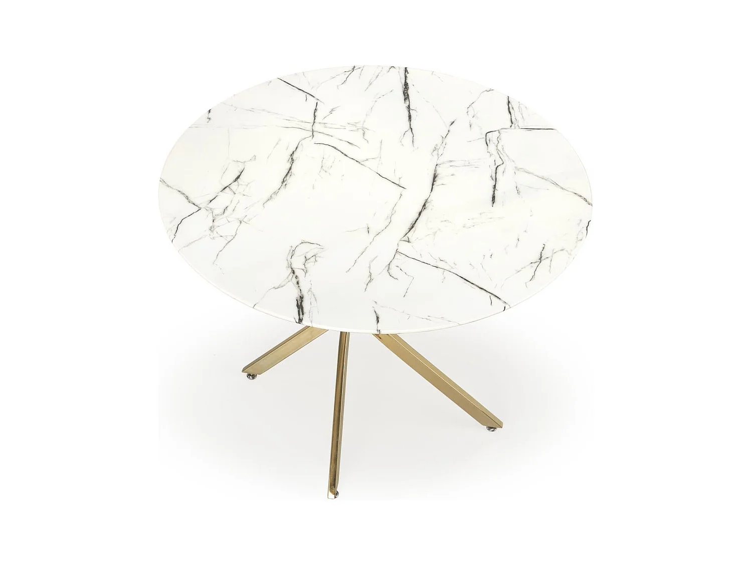 Mesa de 100 cm con tablero de aspecto mármol blanco y base Mezzo dorada