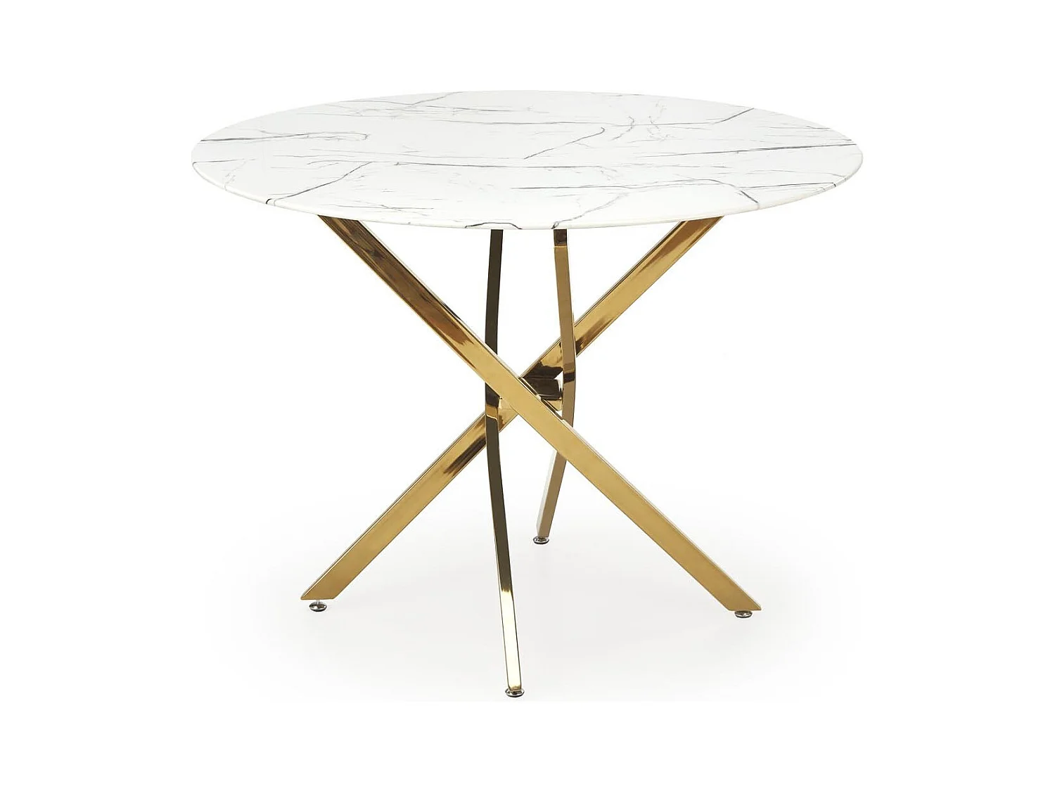 Mesa de 100 cm con tablero de aspecto mármol blanco y base Mezzo dorada