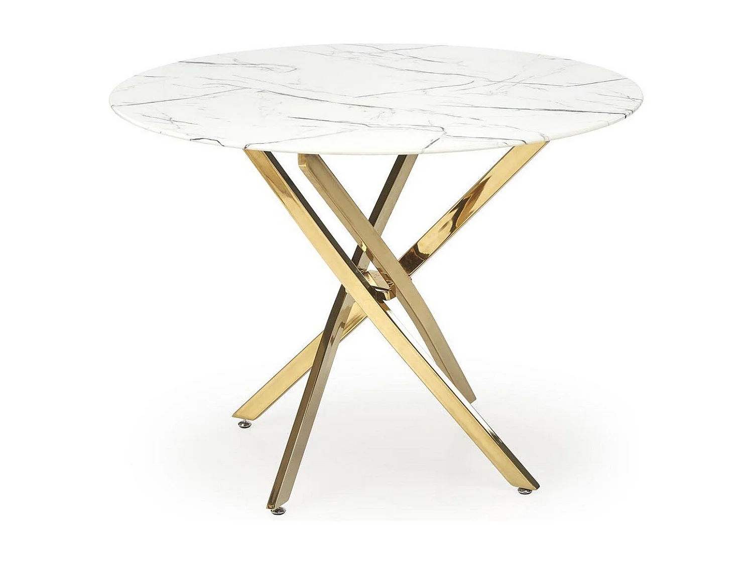 Mesa de 100 cm con tablero de aspecto mármol blanco y base Mezzo dorada