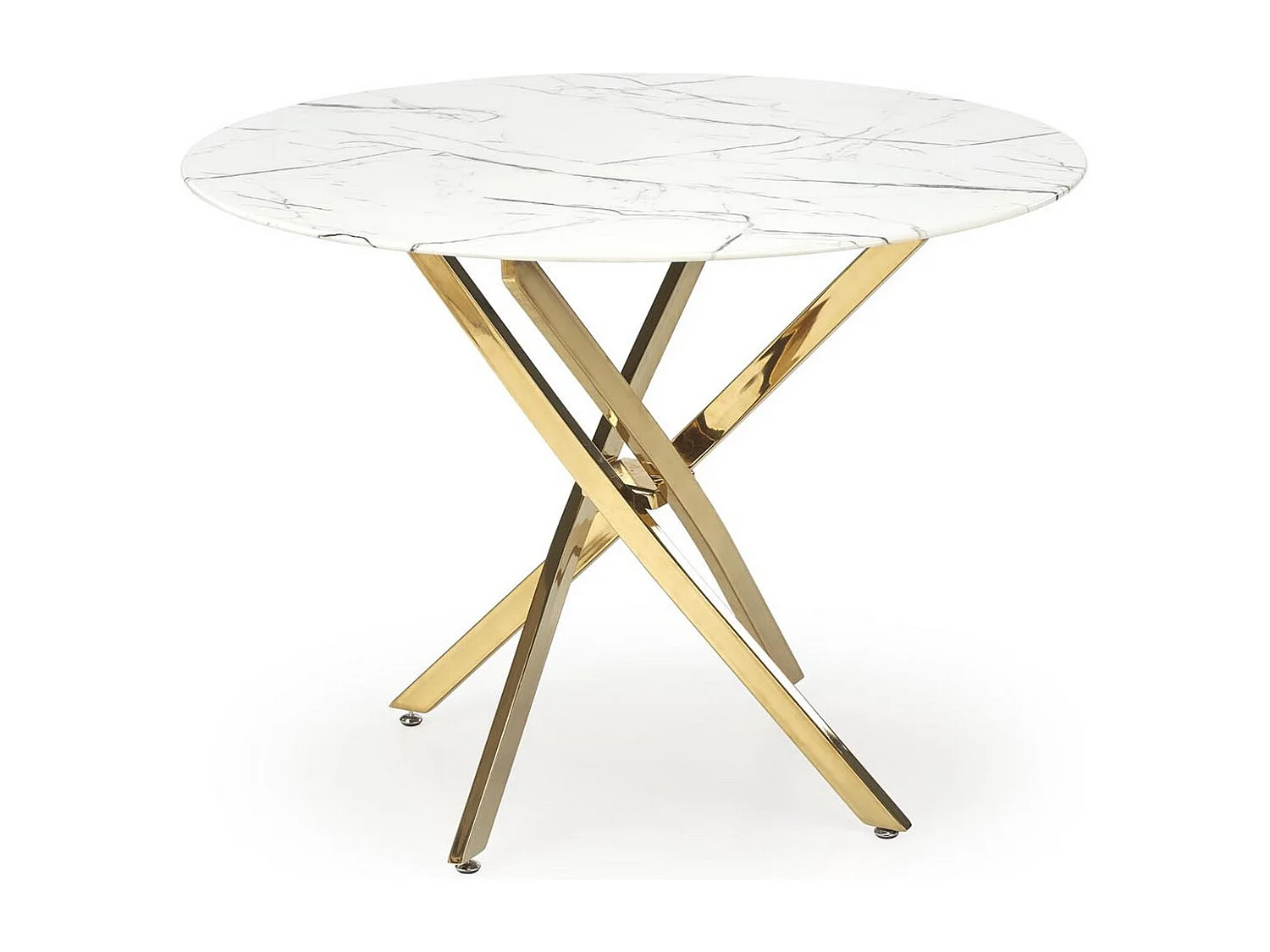 Table 100cm avec plateau aspect marbre blanc et pied doré Mezzo