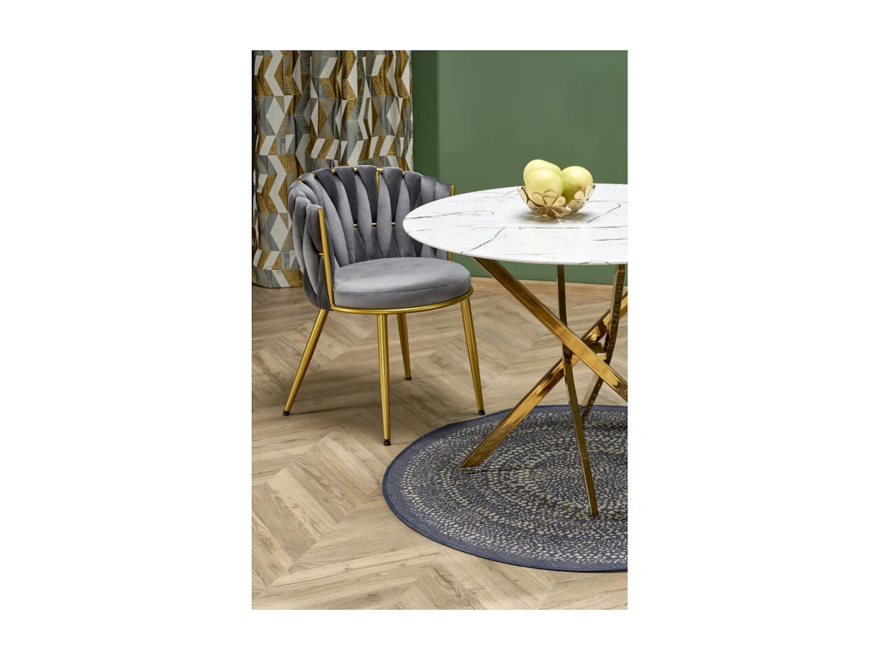 Table 100cm avec plateau aspect marbre blanc et pied doré Mezzo