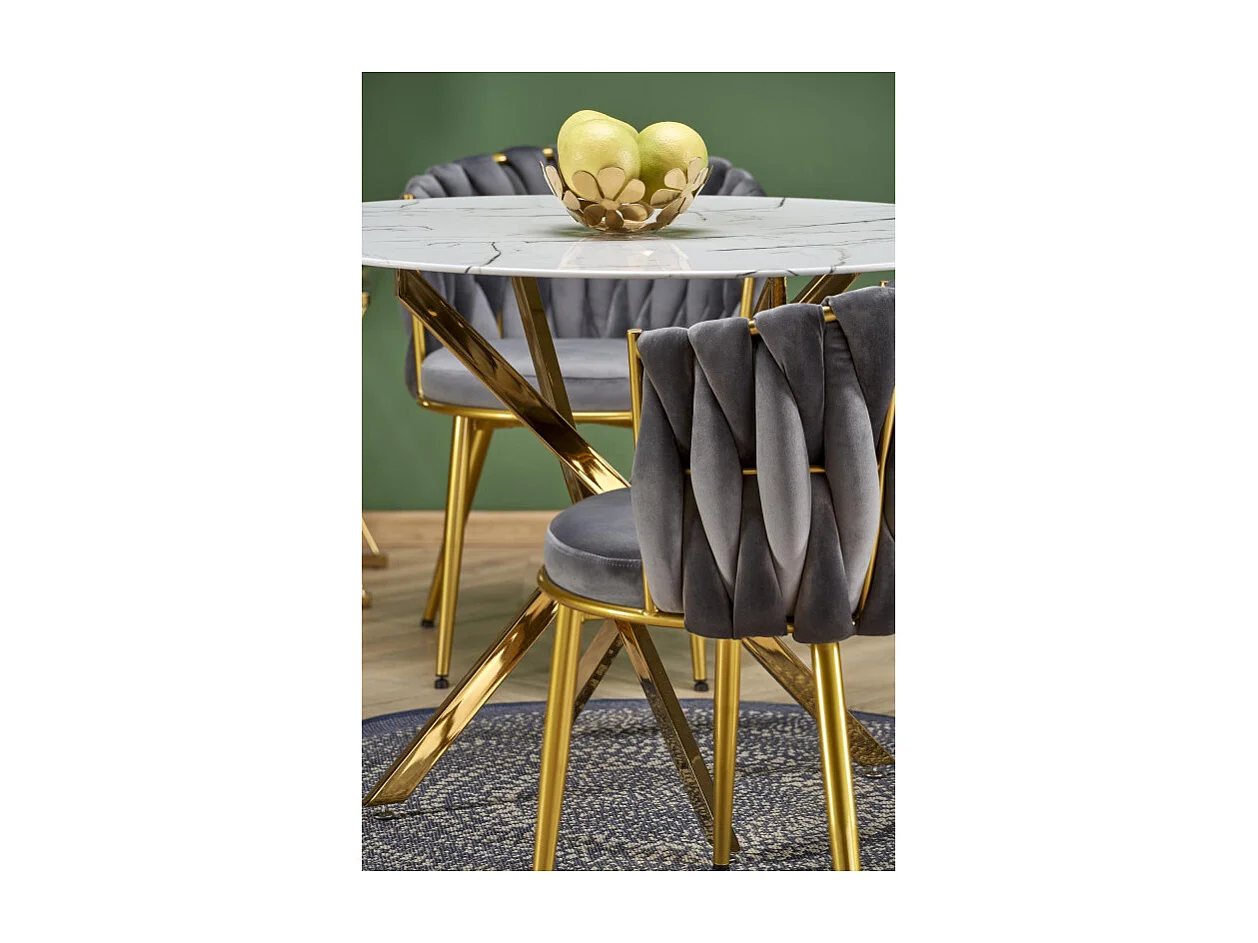 Table 100cm avec plateau aspect marbre blanc et pied doré Mezzo