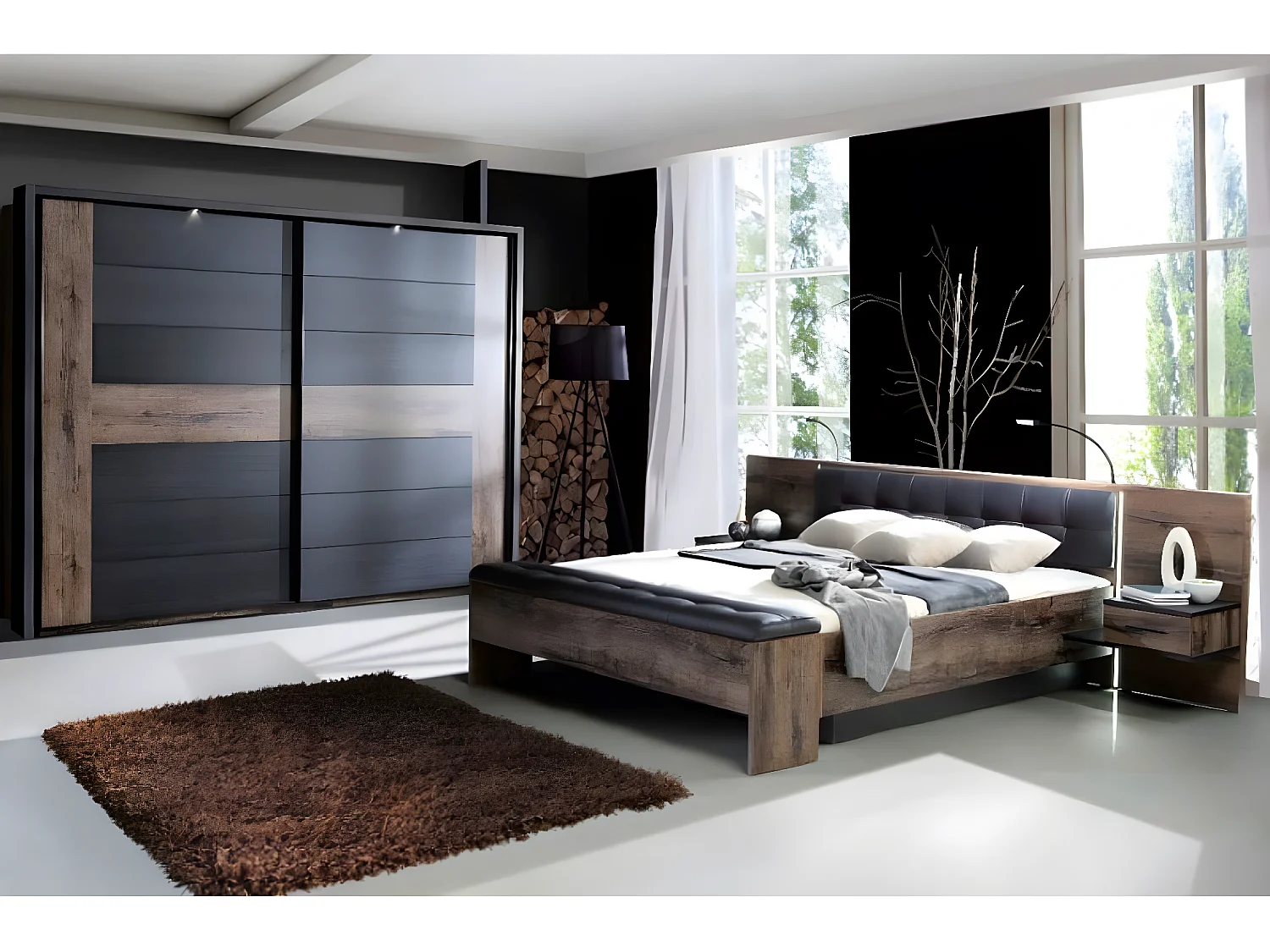 Letto Bellevue/160x200/nero e marrone