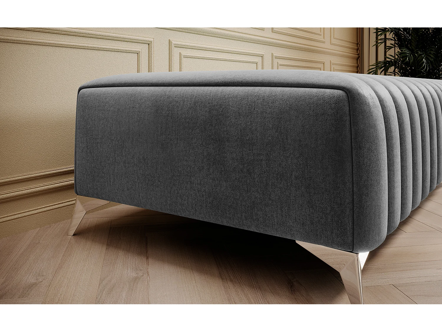 Pouf design velours avec pieds en acier chromé LOZA-Gris clair