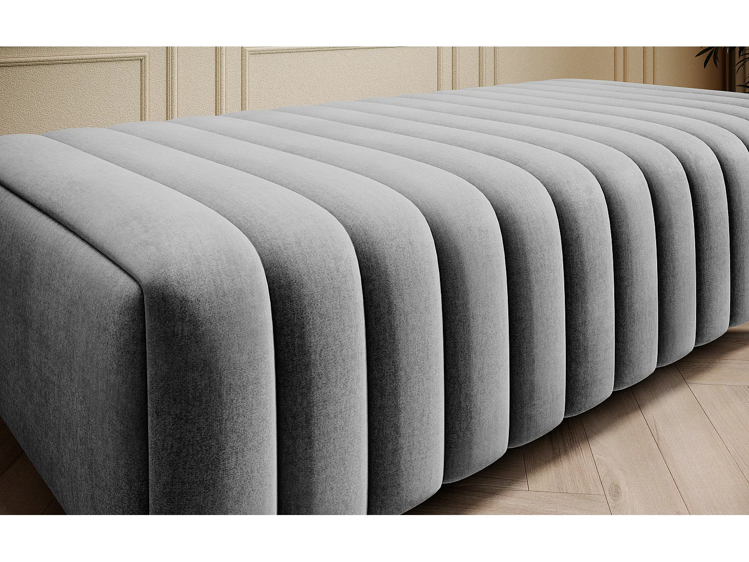 Pouf design velours avec pieds en acier chromé LOZA-Gris clair