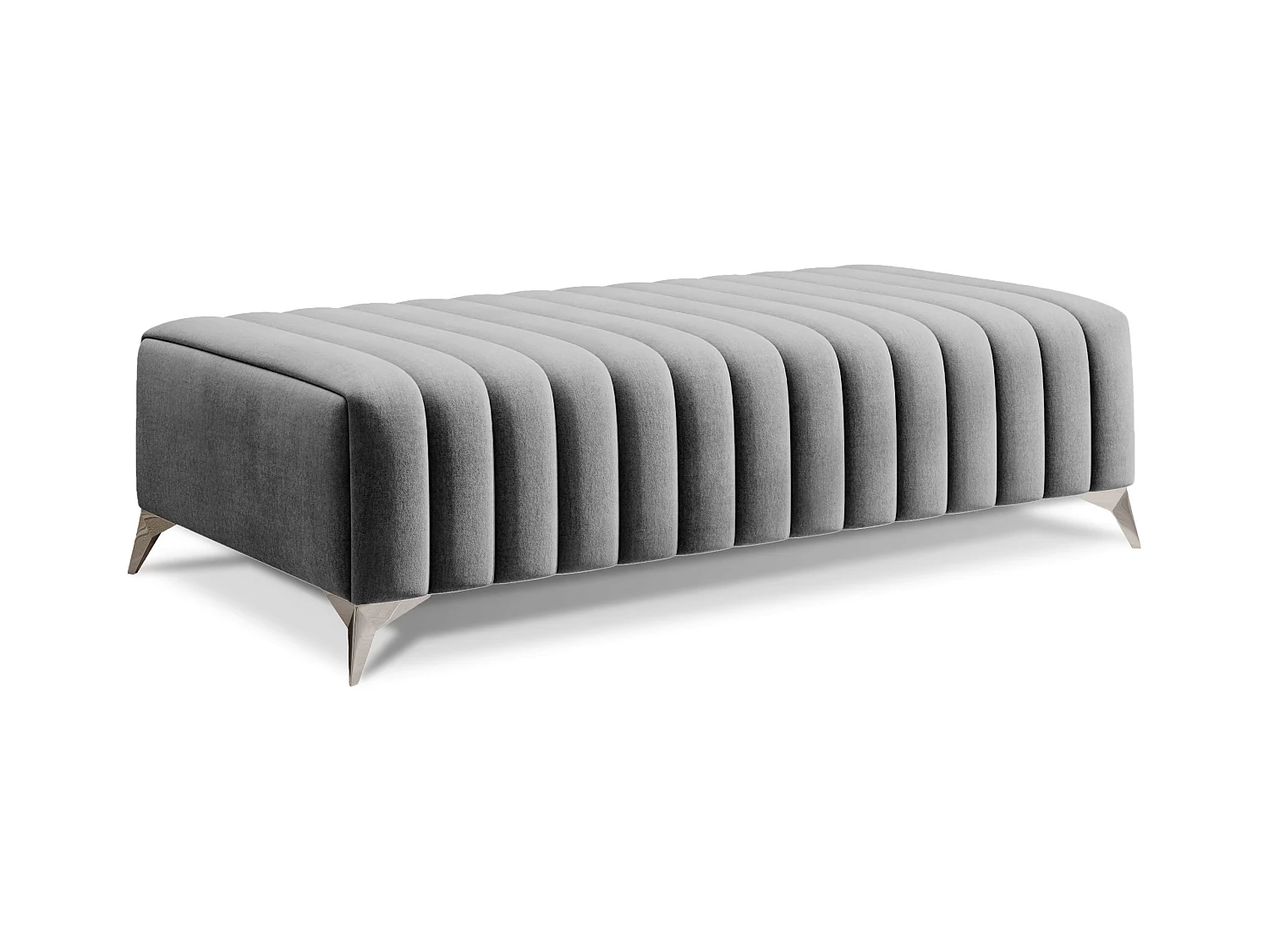 Pouf design velours avec pieds en acier chromé LOZA-Gris clair