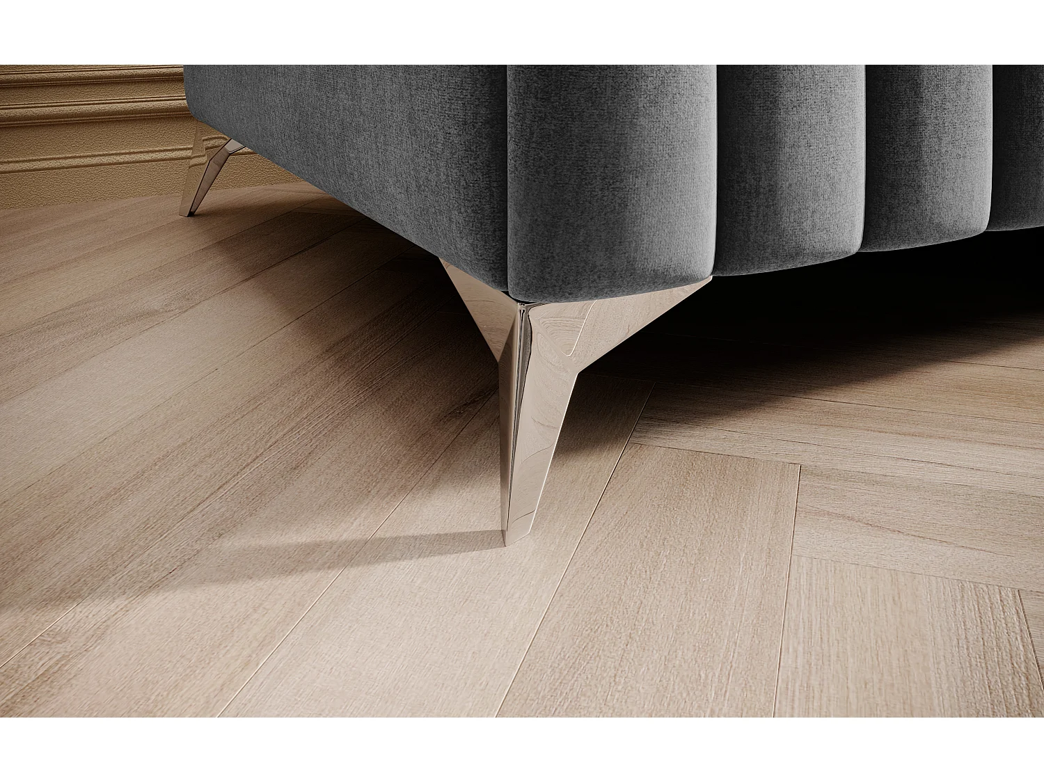 Pouf design velours avec pieds en acier chromé LOZA-Gris clair