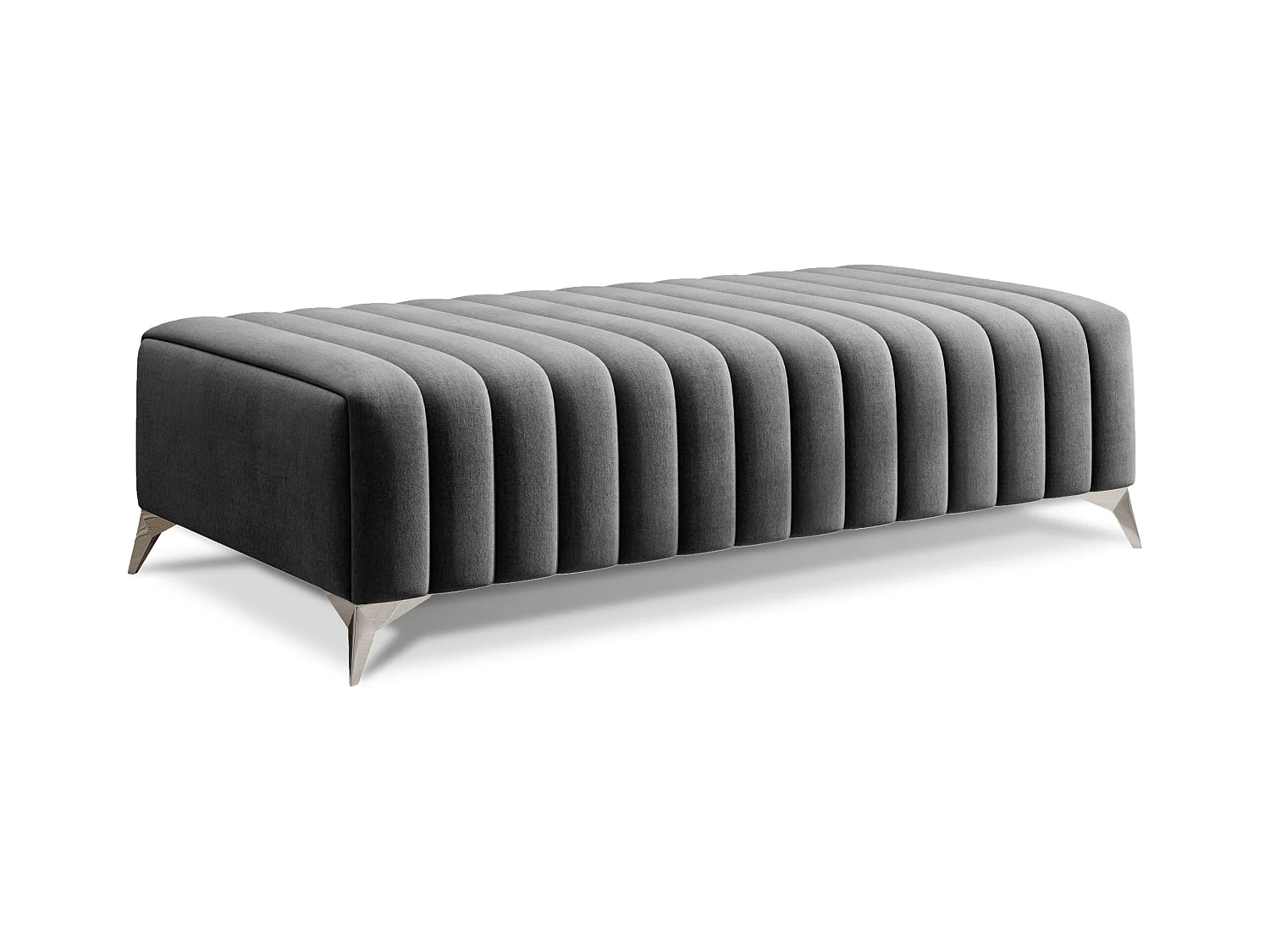Pouf design velours avec pieds en acier chromé LOZA-Gris foncé