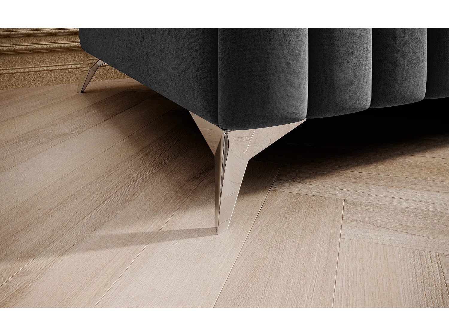 Pouf design velours avec pieds en acier chromé LOZA-Gris foncé