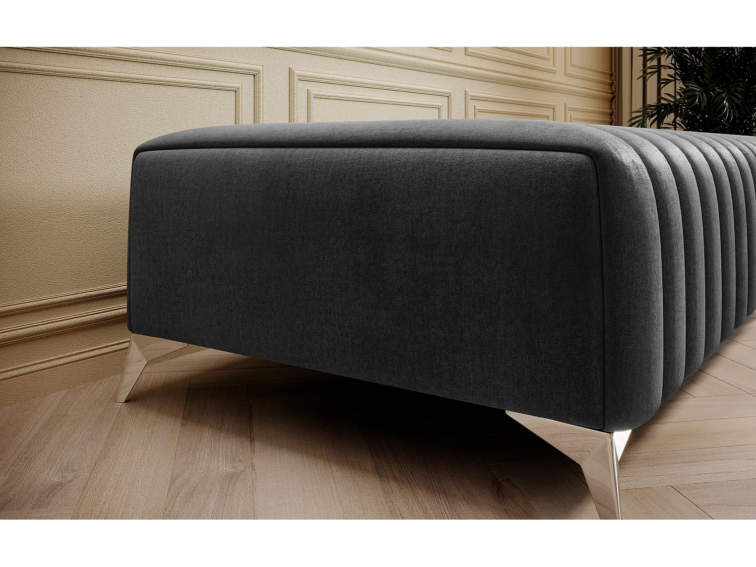 Pouf design velours avec pieds en acier chromé LOZA-Gris foncé