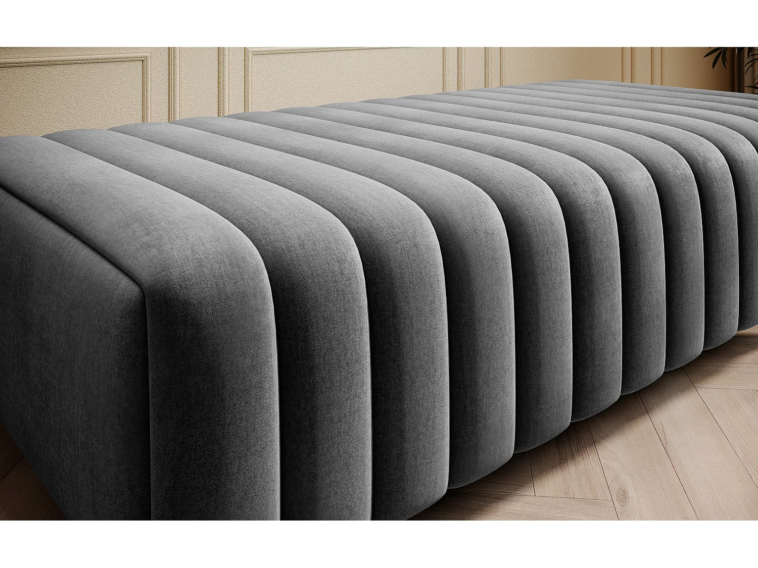 Pouf design velours avec pieds en acier chromé LOZA-Gris foncé