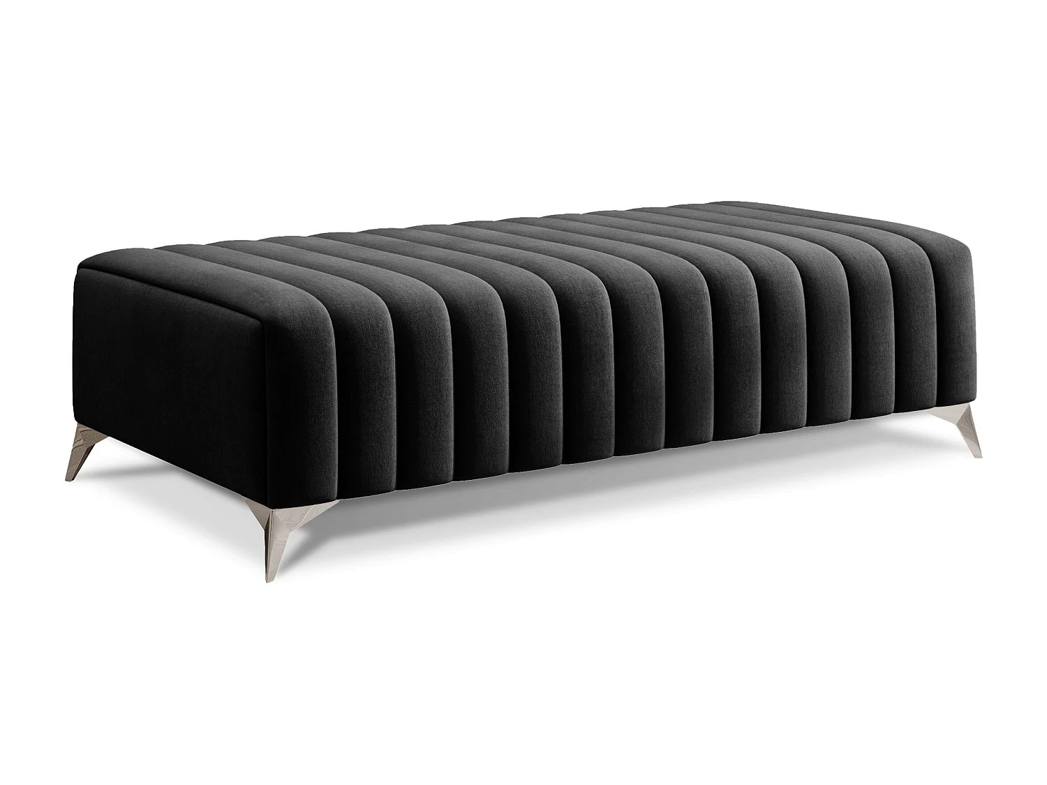 Pouf design velours avec pieds en acier chromé LOZA-Gris anthracite